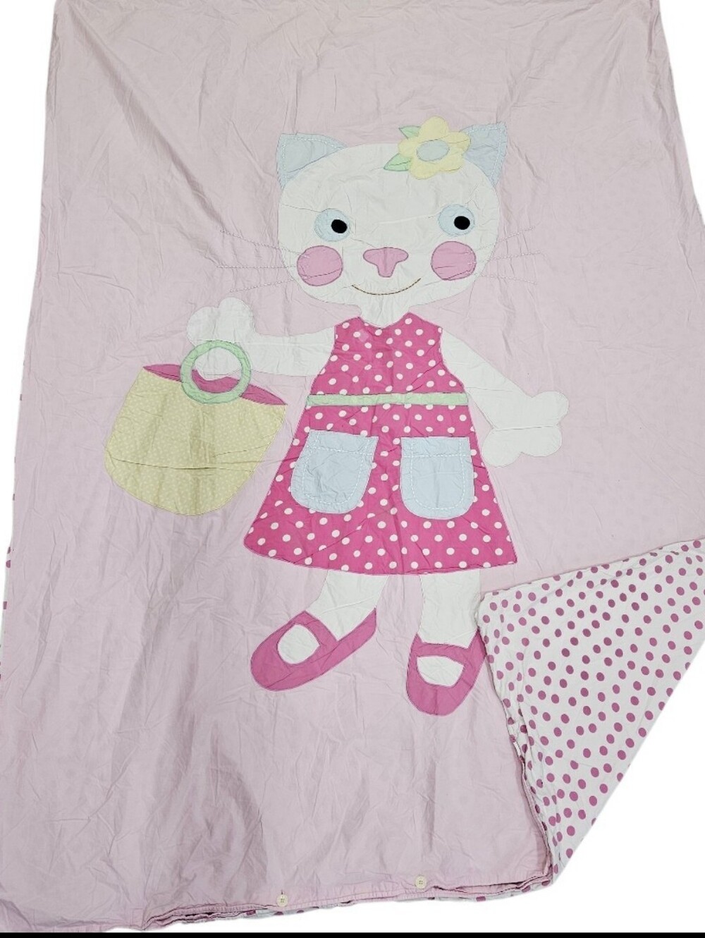 Mini Boden Big Pink Cat Applique Polka Dots TWIN Duvet 100% Cotton Little Girls